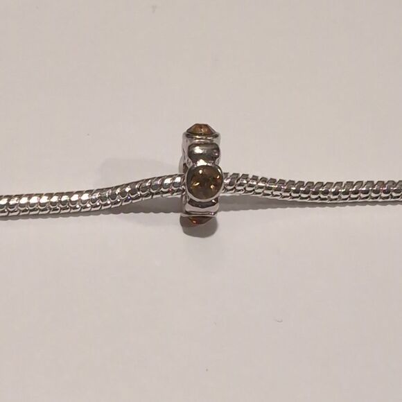 charm Jewelry - Silver Yellowish Amber Rhinestones Spacer Charm for Pandora Style Bracelet